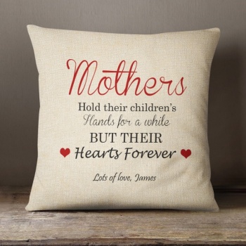 Personalised Cream Chenille Cushion - Mothers Hold their Children's Hands